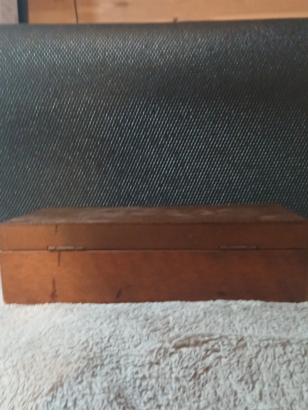 Vintage MCM Wooden Valet Box with Brass Button - Dark Brown